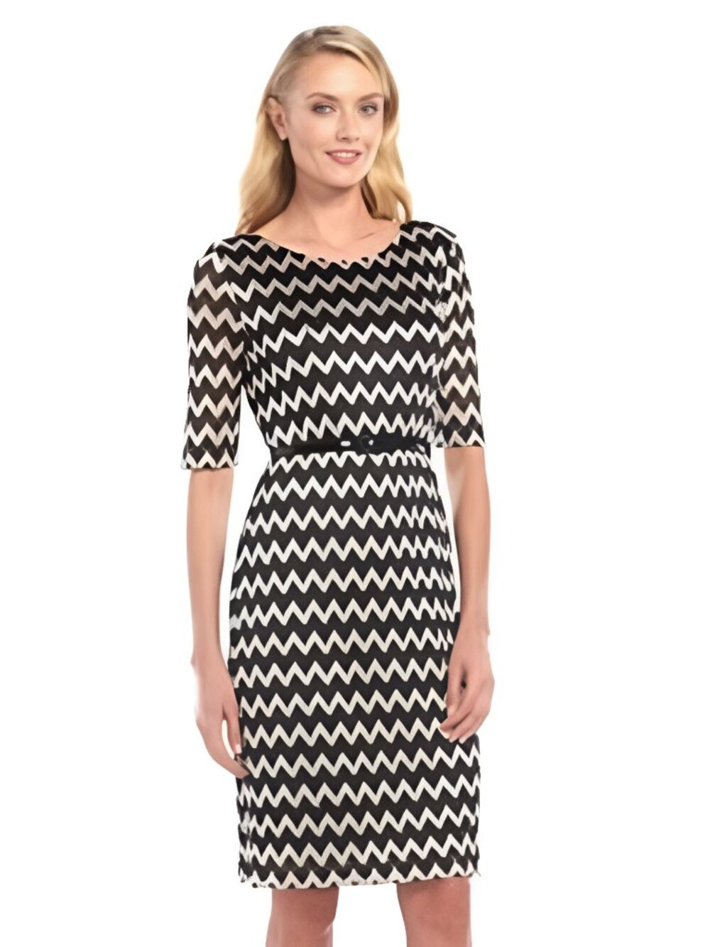 connected apparel | Dresses | Connected Apparel Womens Black And Gold Chevron Belted Lace Dress In Size 8